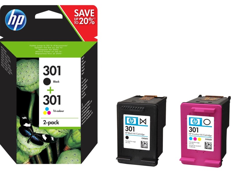 HP 301 2-pack Black/Tri-color Original Ink Cartridges N9J72AE – Hewlett-Packard Мастила