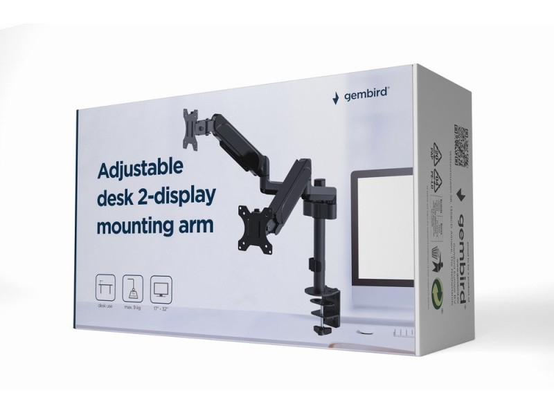 Gembird MA-DA2P-01 Adjustable desk 2-display mounting arm, 17”-32”, up to 9 kg MA-DA2P-01 – GEMBIRD Стойки