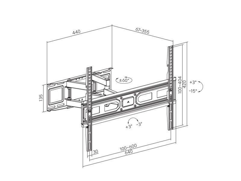 Maclean TV mount, max vesa 600x400, fits curved TVs, 37-80, 40kg, MC-710N MC-710N – Maclean Стойки