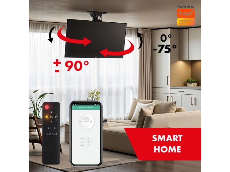 Maclean electric ceiling TV mount, TUYA support, max VESA 600x400, 90st swivel remote control, 23-65, 30kg, MC-491 MC-491 – Maclean Стойки