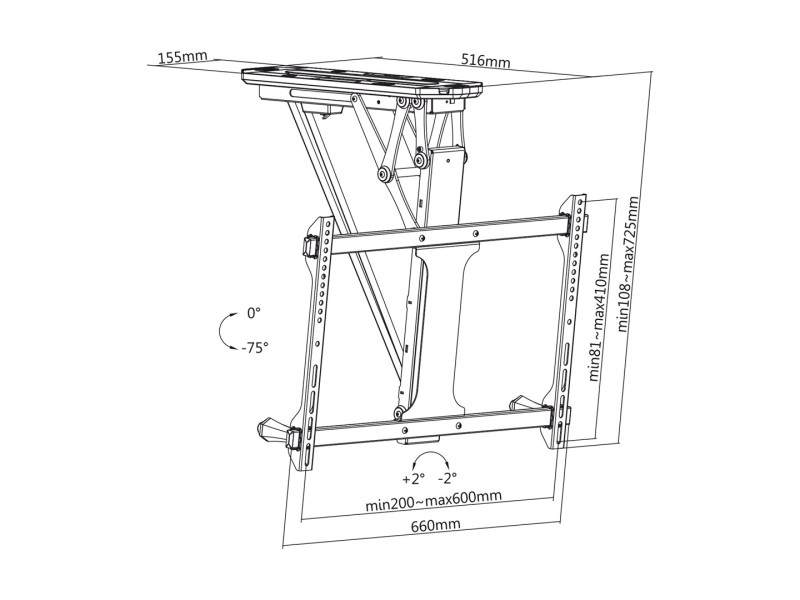 Maclean electric ceiling mount for TV, TUYA support, max VESA 600x400, for sloping walls, remote control, 32-70, 35kg, MC-880T MC-880T – Maclean Стойки