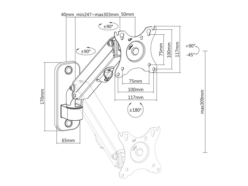 Maclean monitor wall mount, 17-27, 7kg max, gas spring, MC-458 MC-458 – Maclean Стойки