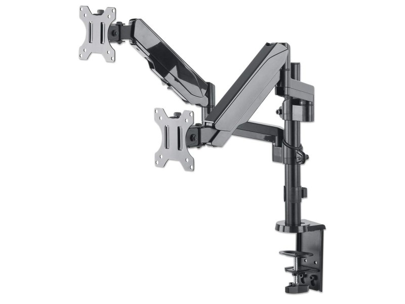 Manhattan TV & Monitor Mount, Desk, Full Motion (Gas Spring), 2 screens, Screen Sizes: 10-27, Black, Clamp or Grommet Assembly, Dual Screen, VESA 75x75 to 100x100mm, Max 8kg (each), Lifetime Warranty 461597 – Manhattan Стойки