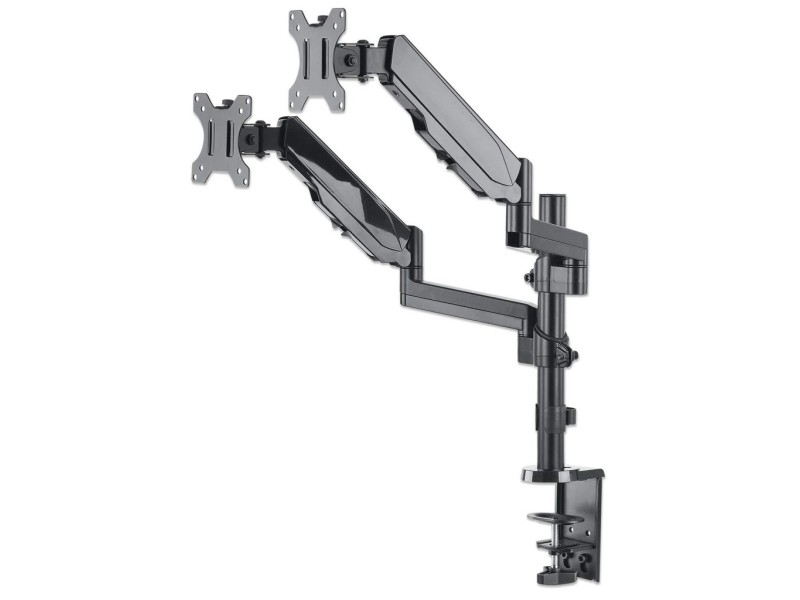Manhattan TV & Monitor Mount, Desk, Full Motion (Gas Spring), 2 screens, Screen Sizes: 10-27, Black, Clamp or Grommet Assembly, Dual Screen, VESA 75x75 to 100x100mm, Max 8kg (each), Lifetime Warranty 461597 – Manhattan Стойки
