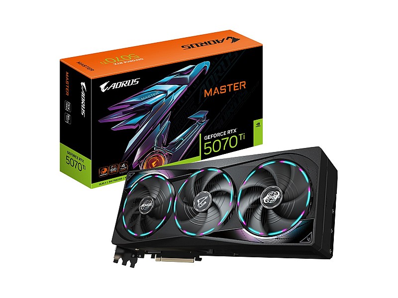 GIGABYTE AORUS GeForce RTX 5070 Ti MASTER 16G Graphics Card - 16GB GDDR7, 256bit, PCI-E 5.0, 2670 MHz Core Clock, 3 x DP 2.1a, 1 x HDMI 2.1b, NVIDIA DLSS 4, GV-N507TAORUS M-16GD GV-N507TAORUS M-16GD – GIGABYTE Видео карти
