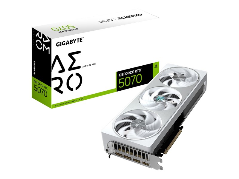 GIGABYTE GeForce RTX 5070 AERO OC 12G Graphics Card - 12GB GDDR7, 192bit, PCI-E 5.0, 2625 MHz Core Clock, 3 x DP 2.1a, 1 x HDMI 2.1b, NVIDIA DLSS 4, GV-N5070AERO OC-12GD GV-N5070AERO OC-12GD – GIGABYTE Видео карти