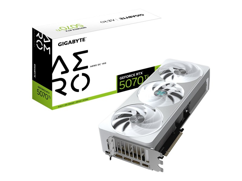 GIGABYTE GeForce RTX 5070 Ti AERO OC 16G Graphics Card - 16GB GDDR7, 256bit, PCI-E 5.0, 2588 MHz Core Clock, 3 x DP 2.1a, 1 x HDMI 2.1b, NVIDIA DLSS 4, GV-N507TAERO OC-16GD GV-N507TAERO OC-16GD – GIGABYTE Видео карти