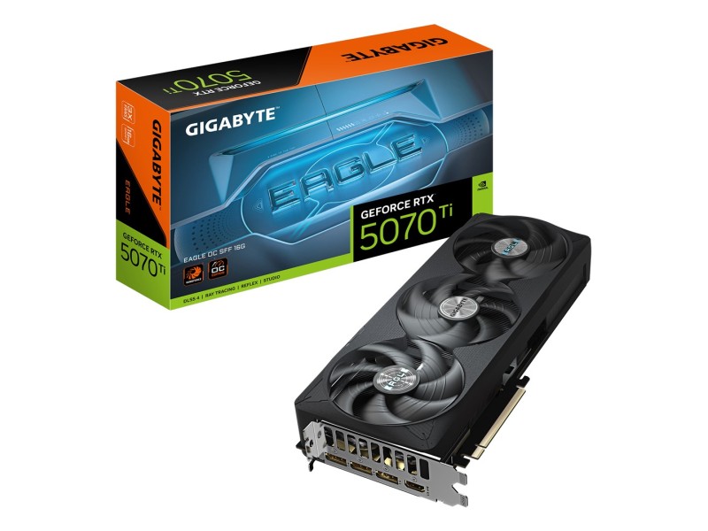 GIGABYTE GeForce RTX 5070 Ti EAGLE OC SFF 16G Graphics Card - 16GB GDDR7, 256bit, PCI-E 5.0, 2542 MHz Core Clock, 3 x DP 2.1a, 1 x HDMI 2.1b, NVIDIA DLSS 4, GV-N507TEAGLE OC-16GD GV-N507TEAGLE OC-16GD – GIGABYTE Видео карти