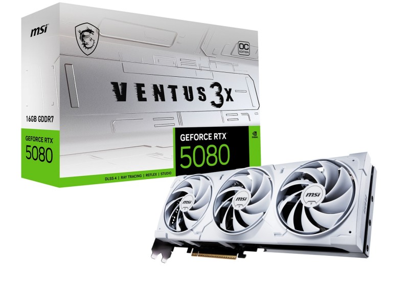 MSI VENTUS GEFORCE RTX 5080 16G 3X OC WHITE graphics card NVIDIA 16 GB GDDR7 RTX 5080 16G VENTUS 3X OC WHITE – MSI  Видео карти