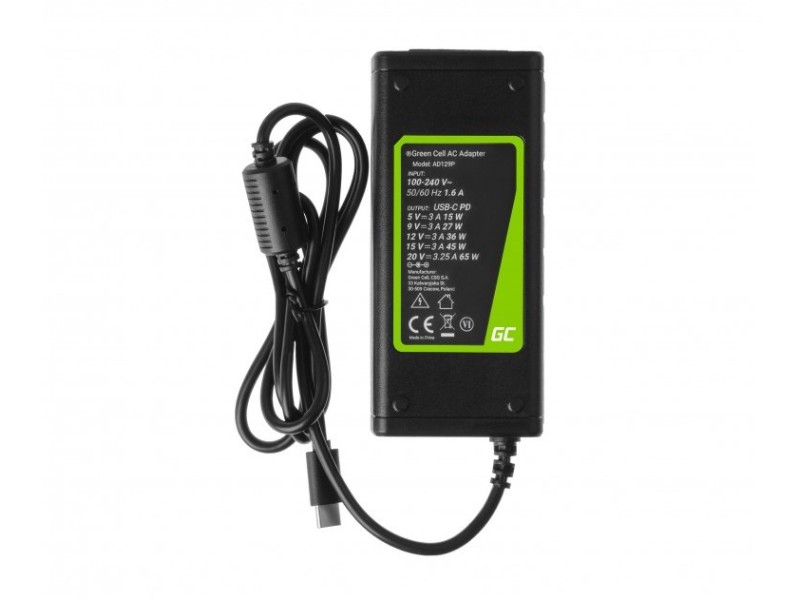Green Cell AD134P USB-C charger AC adapter 65W for notebook tablet smartphone AD134P – Green Cell Универсални захранвания за лаптоп