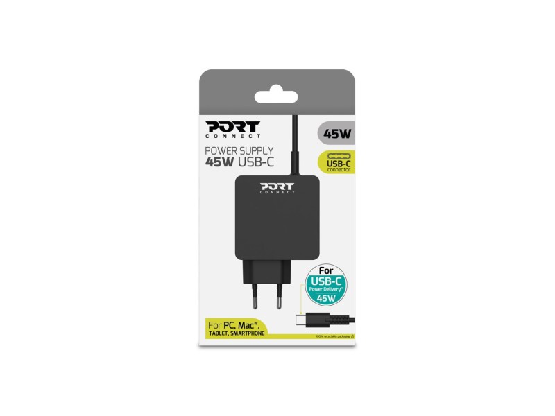 Port Designs 900096B-EU mobile device charger Smartphone, Tablet White AC Fast charging Indoor 900096B – PORT DESIGNS Универсални захранвания за лаптоп