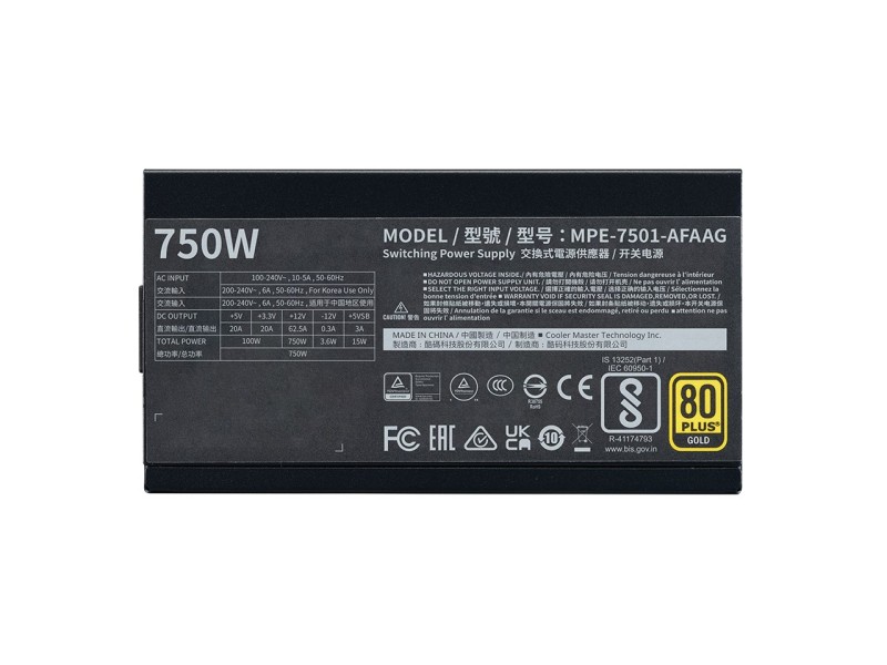 Cooler Master MWE Gold 750 V2 ATX 3.1 power supply unit 750 W 24-pin ATX Black Cooler Master MWE Gold 750 V2 ATX 3.1 power supply unit 750 W 24-pin ATX Black MPE-7501-AFAAG-3EEU – Cooler Master Захранвания