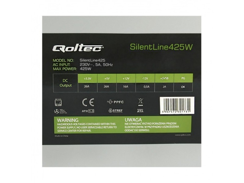 Qoltec ATX power supply SilentLine 425W 02 ATX 425W BULK II – Qoltec Захранвания