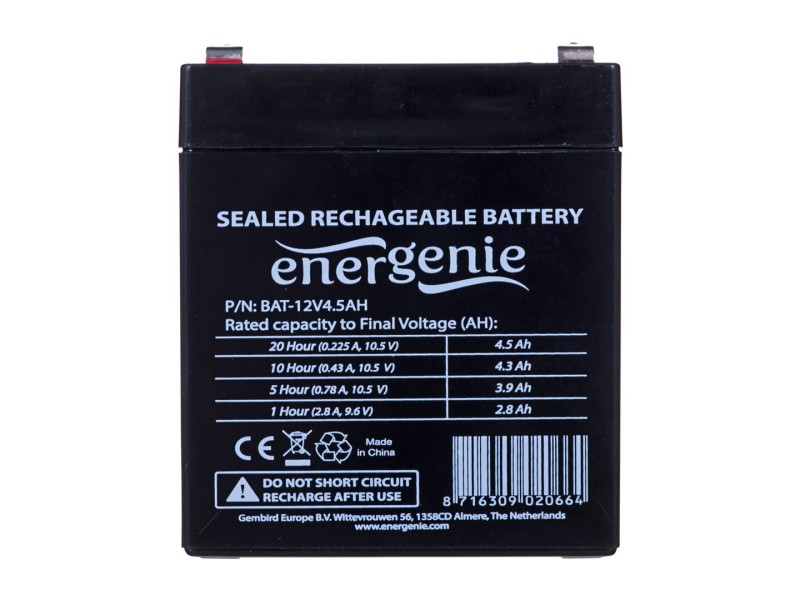Gembird BAT-12V4.5AH UPS battery 12 V BAT-12V4.5AH – GEMBIRD Батерии за UPS и СОТ - аларми