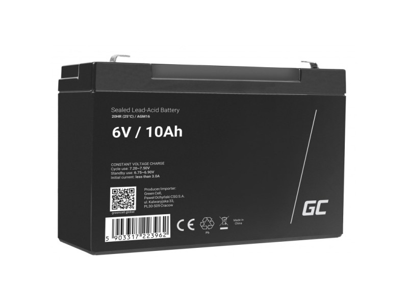 Green Cell AGM16 UPS battery Sealed Lead Acid (VRLA) 6 V 10 Ah AGM16 – Green Cell Батерии за UPS и СОТ - аларми