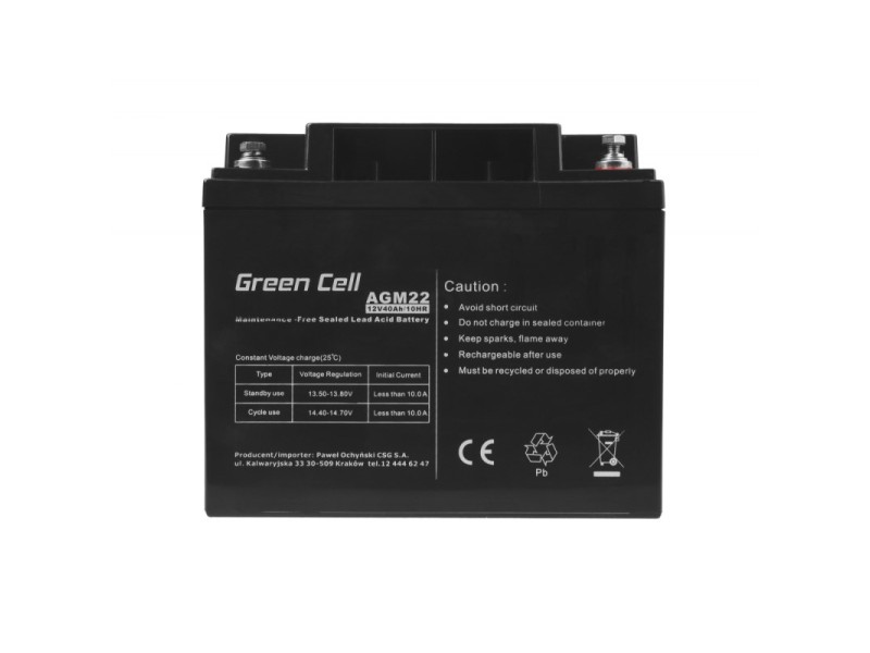 Green Cell AGM22 UPS battery Sealed Lead Acid (VRLA) 12 V 40 Ah AGM22 – Green Cell Батерии за UPS и СОТ - аларми