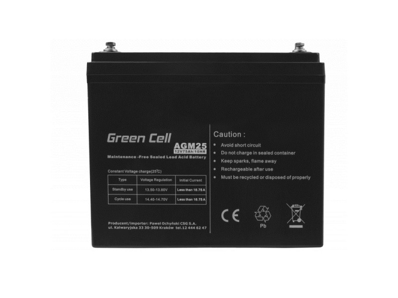 Green Cell AGM25 UPS battery Sealed Lead Acid (VRLA) 12 V 75 Ah Green Cell AGM25 UPS battery Sealed Lead Acid (VRLA) 12 V 75 Ah AGM25 – Green Cell Батерии за UPS и СОТ - аларми