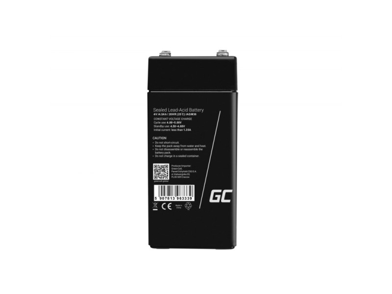 Green Cell AGM36 UPS battery VRLA AGM 4 V 4.5 Ah AGM36 – Green Cell Батерии за UPS и СОТ - аларми