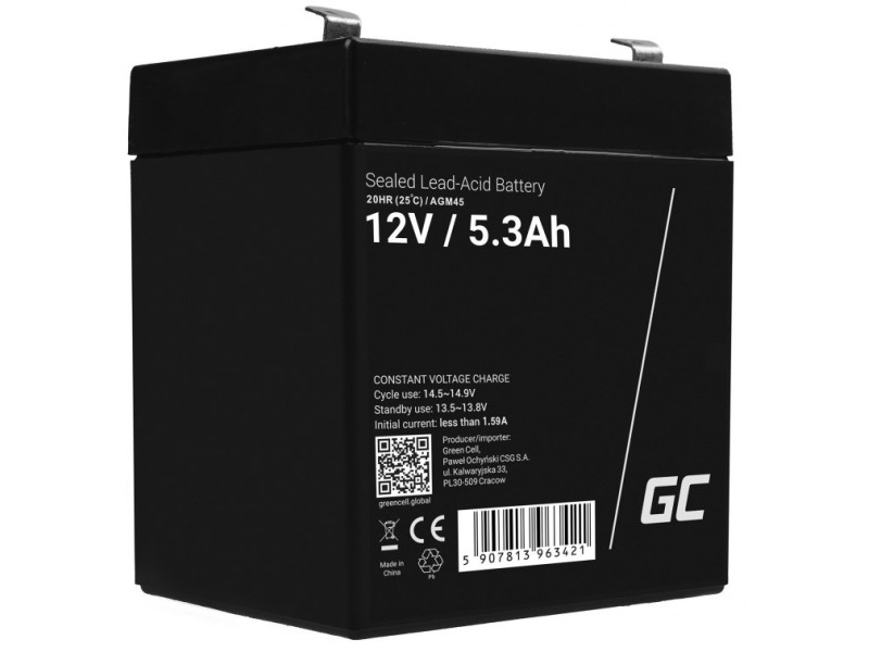 Green Cell AGM45 UPS battery Sealed Lead Acid (VRLA) 12 V 5,3 Ah AGM45 – Green Cell Батерии за UPS и СОТ - аларми