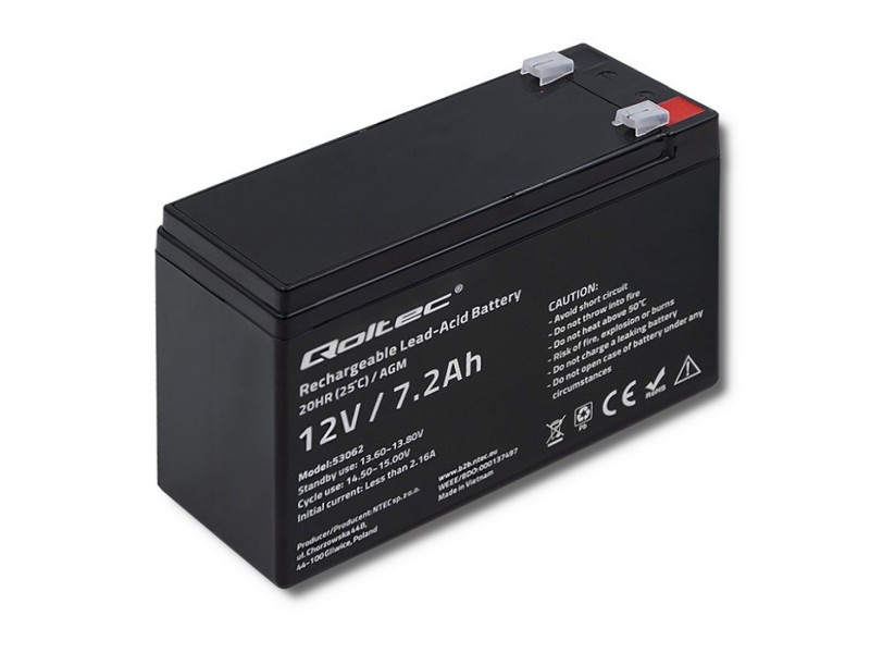 Qoltec 53062 AGM battery | 12V | 7.2 Ah | max 108A 53062 – Qoltec Батерии за UPS и СОТ - аларми