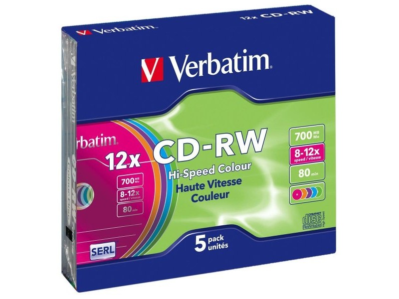 CD-R Verbatim CD-RW Colour 12x 700 MB 12x (5 броя)