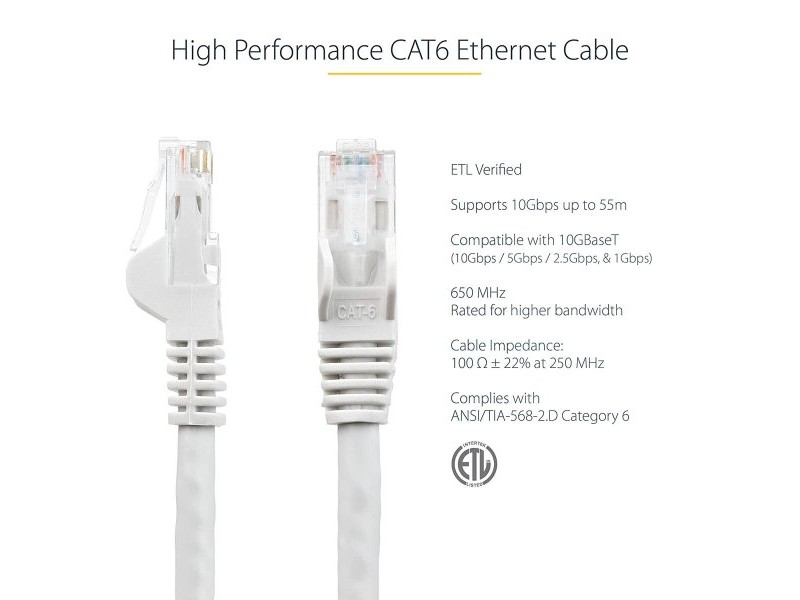 UTP категория 6 твърд мрежови кабел Startech N6PATC7MWH Бял 7 m