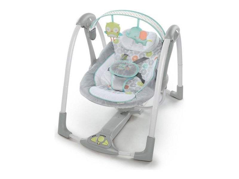 Люлеещ се стол Ingenuity Compact Swing - Hugs & Hoots Бял Сив