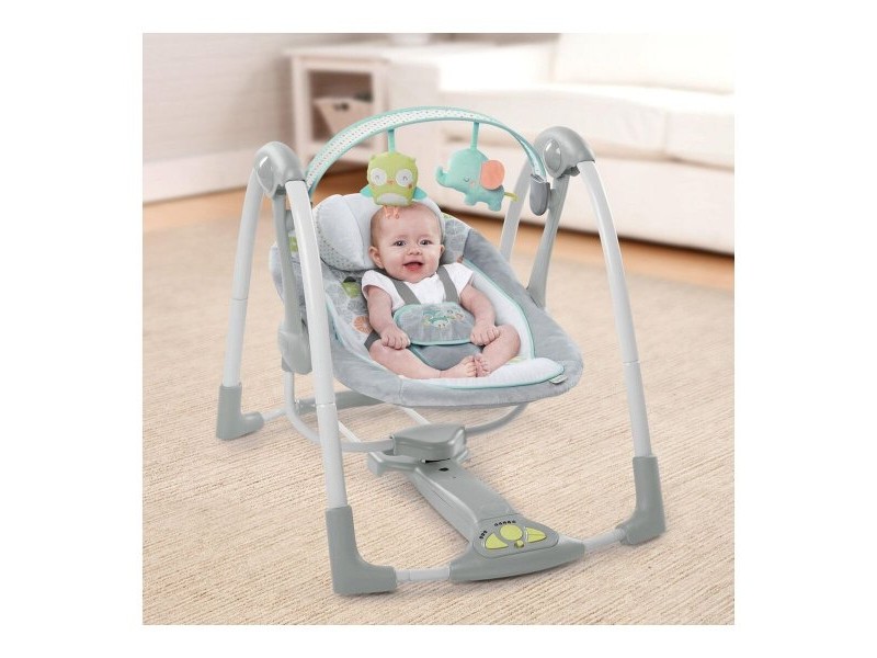 Люлеещ се стол Ingenuity Compact Swing - Hugs & Hoots Бял Сив