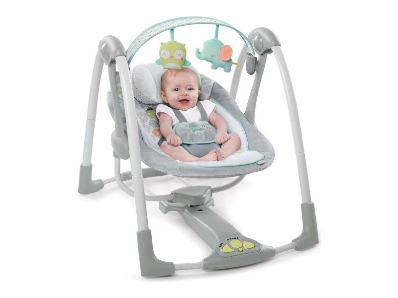 Люлеещ се стол Ingenuity Compact Swing - Hugs & Hoots Бял Сив