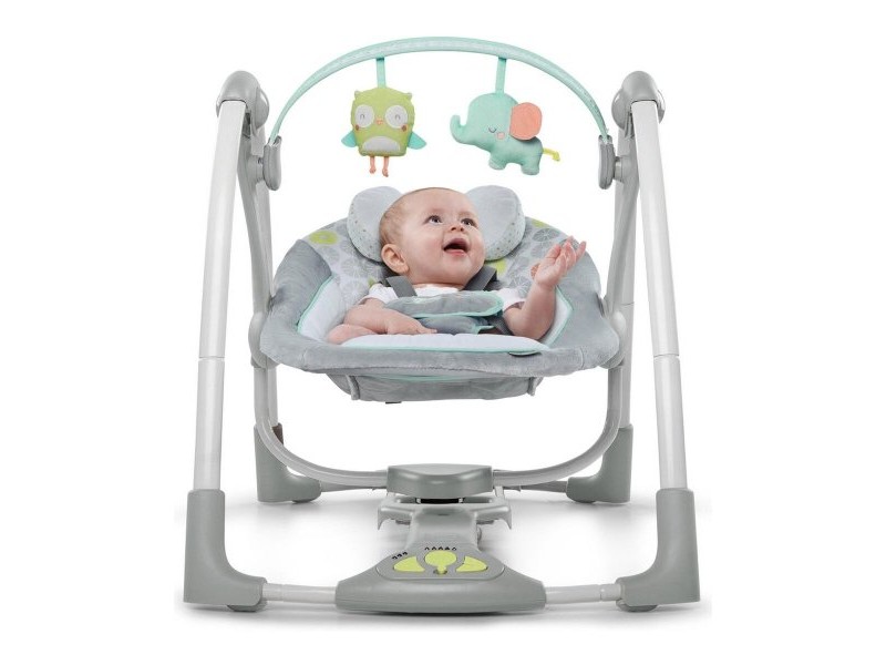 Люлеещ се стол Ingenuity Compact Swing - Hugs & Hoots Бял Сив