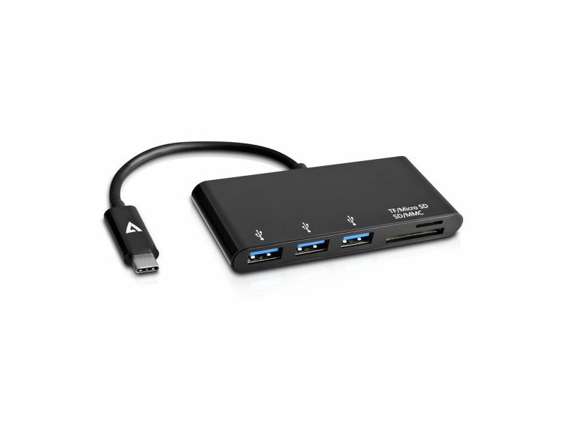 USB извод V7 V7UC3U-HUB-BLK-1N Черен