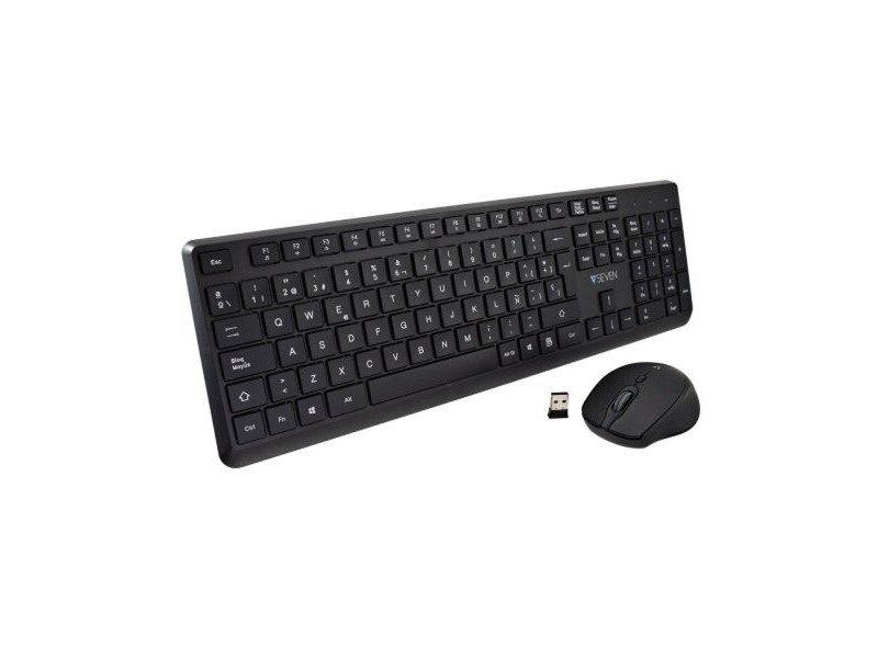 Клавиатура с мишка V7 CKW350ES Черен Испанска Qwerty
