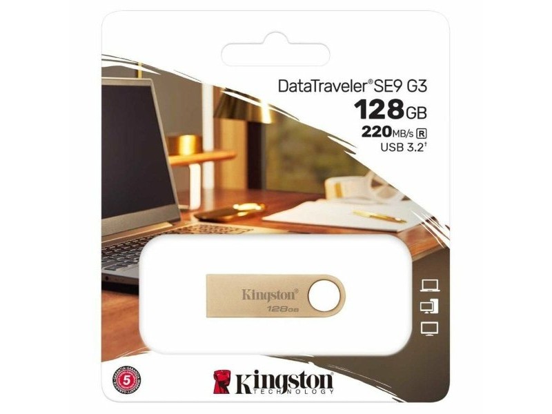 USB стик Kingston DataTraveler SE9 G3 USB 3.2 128 GB Златен