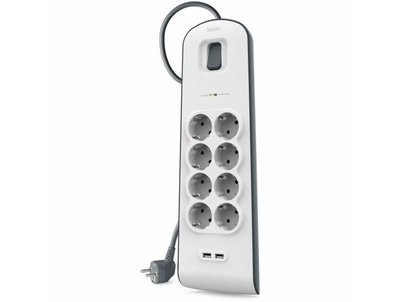 Контакт - 8 изхода с копче Belkin BSV804VF2M USB x 2 Бял (2 m)