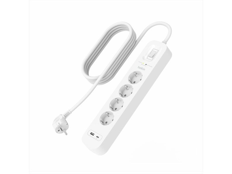 Табло с 4 гнезда с бутон за включване Belkin SRB001VF2M Бял (2 m) Табло с 4 гнезда с бутон за включване Belkin SRB001VF2M Бял (2 m)