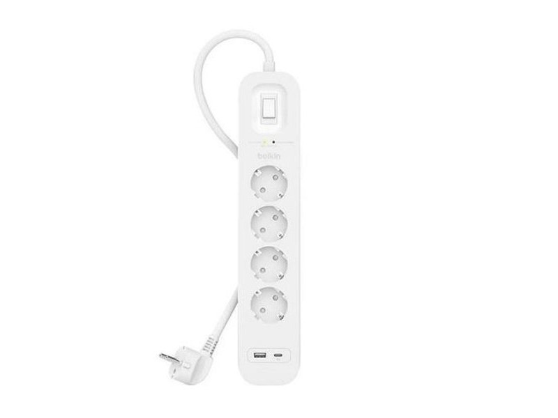 Табло с 4 гнезда с бутон за включване Belkin SRB001VF2M Бял (2 m) Табло с 4 гнезда с бутон за включване Belkin SRB001VF2M Бял (2 m)
