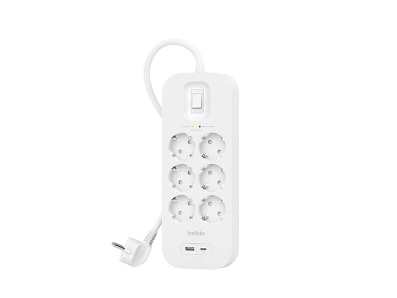 Контакт - 6 изхода с копче Belkin Connect SRB002VF2M Бял