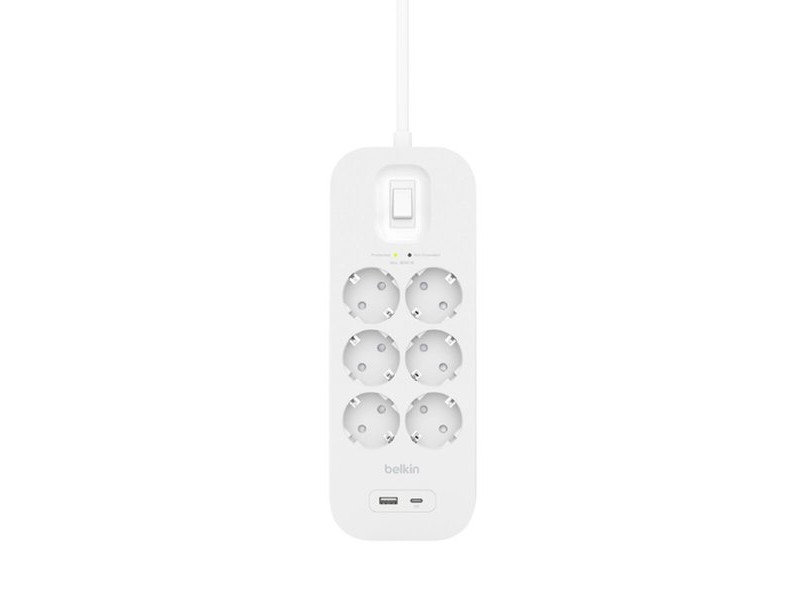 Контакт - 6 изхода с копче Belkin Connect SRB002VF2M Бял