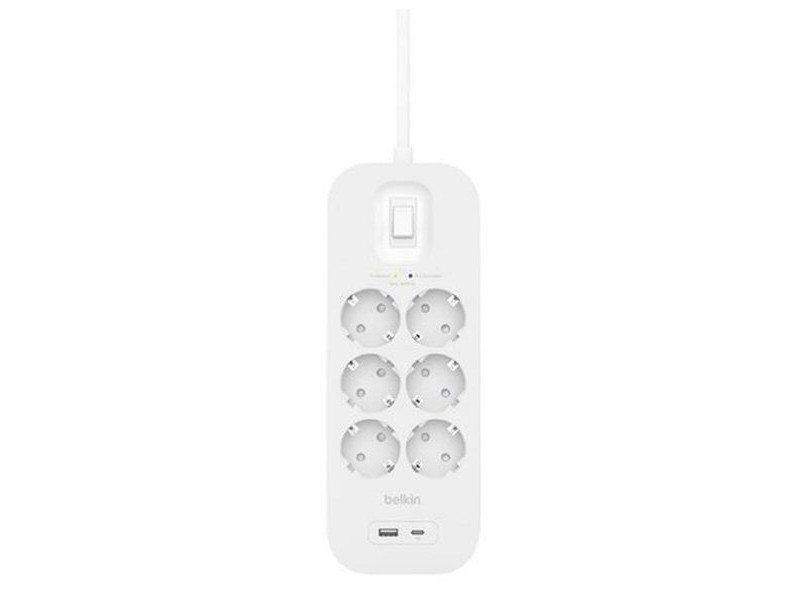 Контакт - 6 изхода с копче Belkin Connect SRB002VF2M Бял