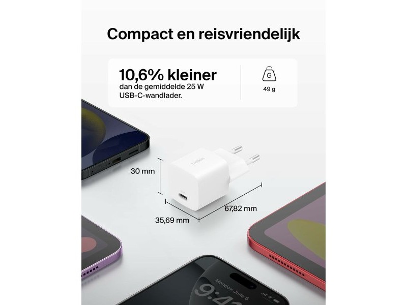 Зарядно за стена Belkin WCA012KQ1MWH-B6 Бял 25 W