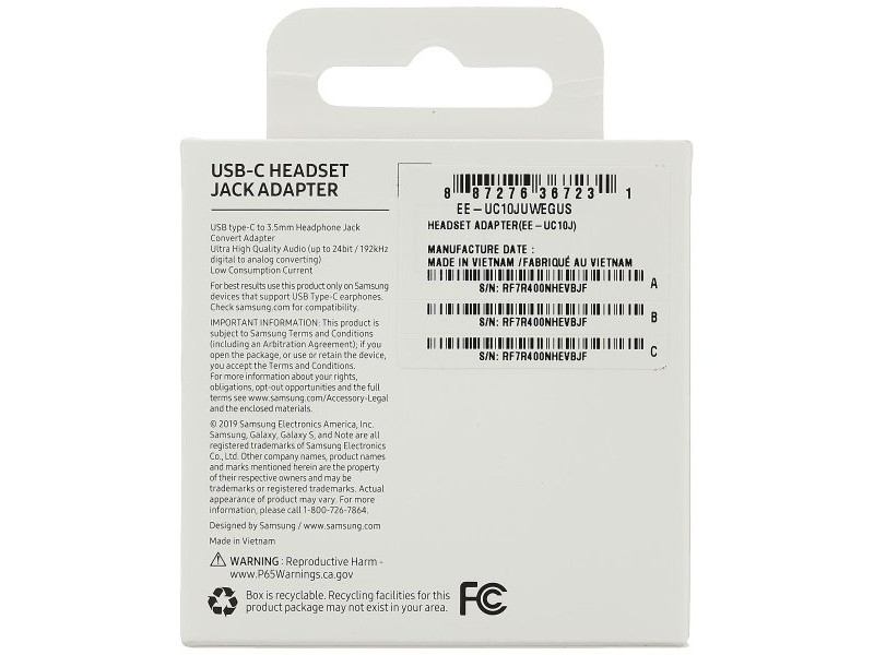 Адаптер за USB-C към Jack 3.5 mm Samsung EE-UC10JUWE Бял
