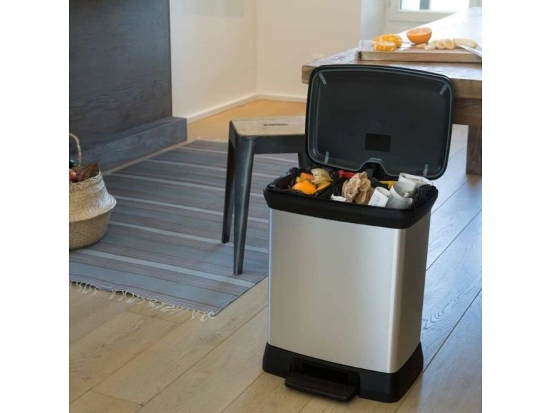 Кошче за Рециклирани Отпадъци Curver Duo Déco Сребрист 10 L 18 L