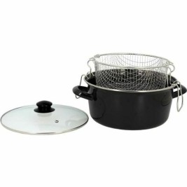 Тиган Фритюрник с Кошница TheKitchenette 3645580 Черен Кристал Стомана Бакелит Емайлирана Стомана