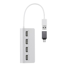 USB извод T'NB TNB HUB autoalimentado USB 2.0 de 4 puertos - aluminio Сив