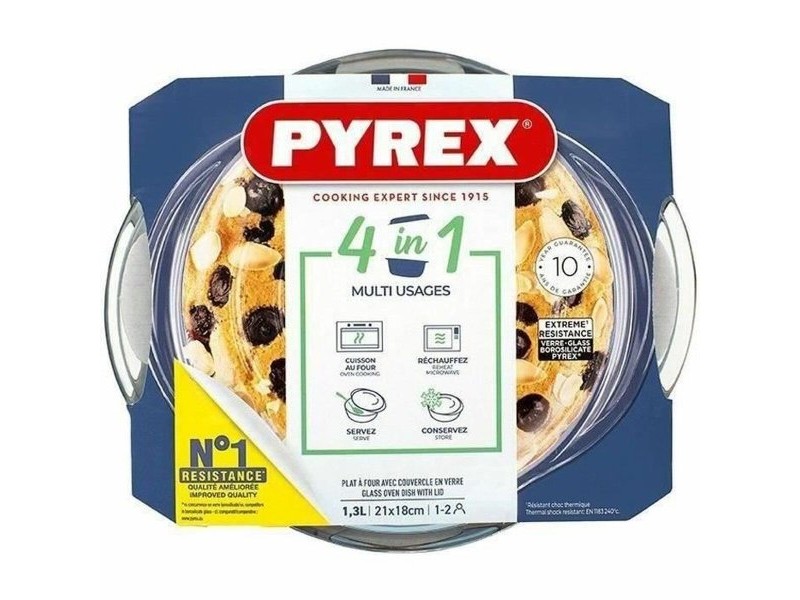 Касерола с Капак Pyrex 1,4 L 18 x 9 x 21 cm Бял Прозрачен Cтъкло