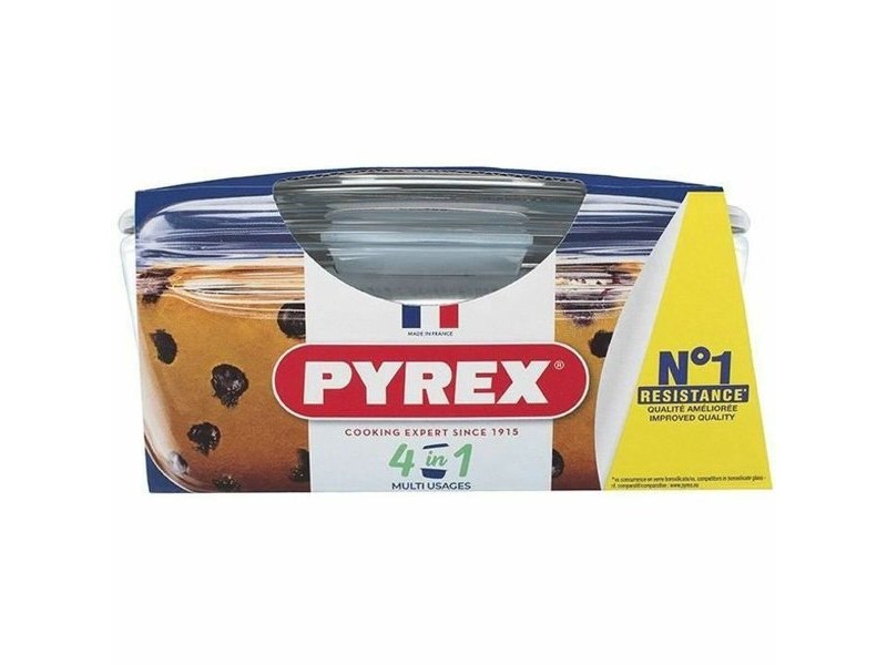 Касерола с Капак Pyrex 1,4 L 18 x 9 x 21 cm Бял Прозрачен Cтъкло