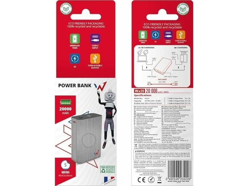 Powerbank Wonder Wonder WX20 Сребрист 20000 mAh