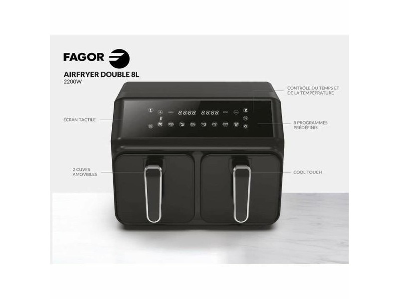 въздушен фритюрник Fagor FG2X4L Черен noir 2200 W 8 L