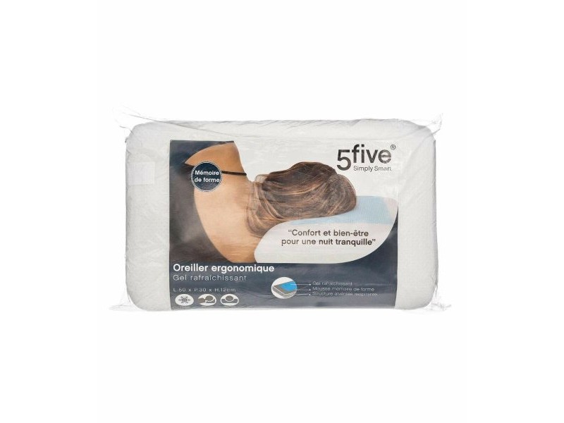 възглавница Tevere 5five Simply Smart 50 x 30 x 12 cm Бял Ергономичен Освежаващо Гел