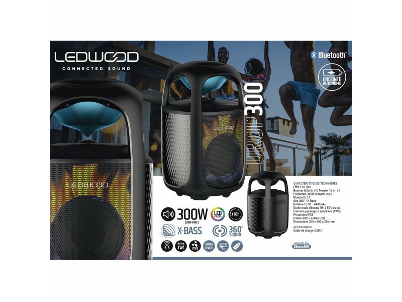Преносими блутут колони Ledwood DROP300 BT 300W 90 W